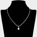 Teardrop CZ Stone Pendant Rhinestone Paved Necklace