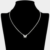 Dainty Butterfly CZ Stone Pendant Accent Rhinestone Paved Necklace