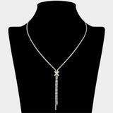 CZ Stone Paved X Charm Accent Y Shaped Necklace