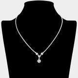 Square CZ Stone Pendant Drop Rhinestone Paved Necklace