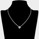 Quatrefoil CZ Stone Pendant Accent Rhinestone Paved Necklace
