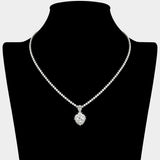 CZ Stone Heart Cluster Drop Pendant Accent Rhinestone Paved Necklace