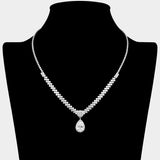 Teardrop CZ Stone Pendant Accent Rhinestone Paved Necklace