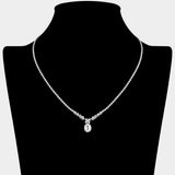 Floral Oval CZ Stone Cluster Pendant Accent Rhinestone Paved Necklace
