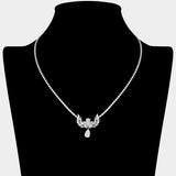 Floral Laurel CZ Stone Cluster Accent Teardrop Cluster Dangle Rhinestone Paved Necklace