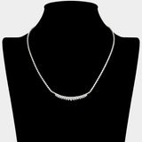 Round CZ Stone Cluster Bar Accent Rhinestone Paved Necklace
