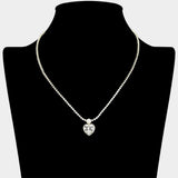 Heart CZ Stone Charm Drop Rhinestone Necklace