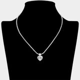 Heart CZ Stone Charm Drop Rhinestone Necklace