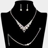 CZ Flower Pointed Rhinestone Paved Necklace Jewelry Set