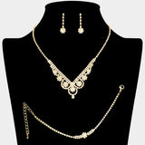 CZ Flower Pointed Rhinestone Paved Necklace Jewelry Set