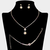 Round Stone Pendant Accented Rhinestone Paved Jewelry Set