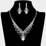 Teardrop Stone Accented Rhinestone Paved V Shaped Necklace