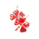 Flower Patterned Resin Clover Dangle Earrings