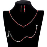 3PCS Chevron Accented Rectangle Stone Necklace Jewelry Set