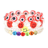 4PCS Freshwater Pearl Evil Eye Beaded Stretch Bracelets