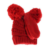 BABY Solid Knit Double Pom C.C Beanie with Mitten SET