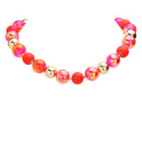 Chunky Glass Metal Ball Beaded Necklace