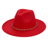 Faux Leather Braided Chain Band Pointed Fedora Hat