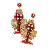 Felt Back Beaded Pearl Embellished Champagne Dangle Earrings