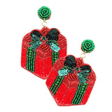 Felt Back Christmas Gift Box Sequin Beaded Dangle Earrings