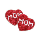 Felt Back MOM Message Heart Beaded Earrings