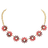 Glass Stone Embellished Flower Cluster Link Necklace
