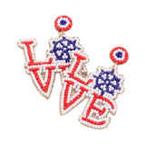 LOVE Message USA Flag Beaded Ship Wheel Dangle Earrings