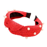 Pearl Embellished Straw Knot Burnout Headband