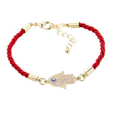 Rhinestone Embellished Detailed Hamsa Hand Enamel Evil Eye Adjustable Charm Bracelet
