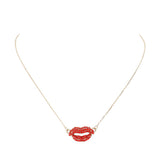 Rhinestone Embellished Lips Pendant Necklace