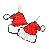Seed Beaded Santa Hat Dangle Lever Back Earrings