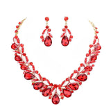 Teardrop Accented Stone Embellished Leaf Evening Necklace