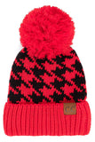 C.C Houndstooth Knit Beanie With Pom