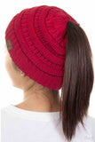 C.C Solid Color Ponytail Messy Bun Beanie