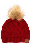 C.C Solid Ribbed Knit Beanie with Pom