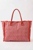 Gingham Check Frayed Trim Tote Bag