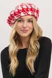 Houndstooth Pattern Two Tone Knit Beret