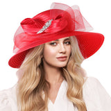 Rhinestone Embellished Feather Accented Mesh Bow Dressy Hat