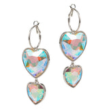 Crystal Stone Double Heart Link  Dropdown Earrings
