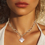 Gold Dipped Mother Of Pearl Quatrefoil Pendant Necklace