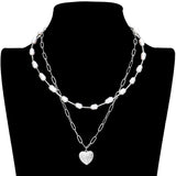 Metal Heart Pendant Freshwater Pearl Double Layered Necklace