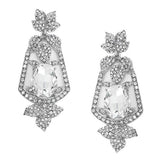 Oval Crystal Rhinestone Leaf Evening Earrings