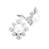 Pearl Centered Crystal Floral Clip On Earrings