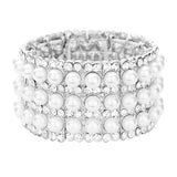 Pearl Rhinestone Crystal Stretch Evening Bracelet