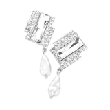 Rectangle Stone  Freshwater Pearl Dangle Evening Earrings