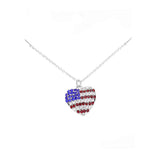 Rhinestone Embellished American USA Flag Pendant Necklace