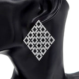 Rhinestone Embellished Diamond Shaped Metal Hoop Earrings