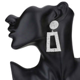 Rhinestone Pave Open Rectangle Dangle Evening Earrings