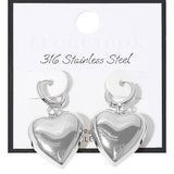 SECRET BOX Stainless Steel Heart Dangle Huggie Hoop Earrings