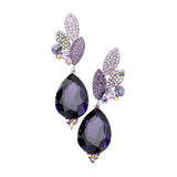 Crystal Rhinestone Pave Leaf Teardrop Evening Earrings